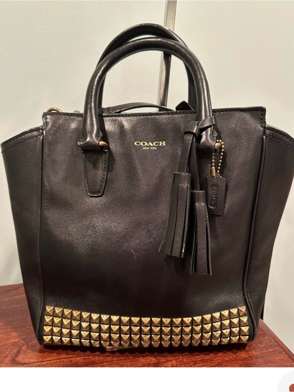 COACH LUXURY TANNER TOTE SATCHEL BLACK W/ STUDS GROMMETS BURNISHED HARDWARE